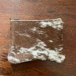 Beginning Boutique Brown and White Cowhide Zip coin Pouch